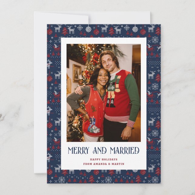 Cartes Pour Fêtes Annuelles Sweat moche bleu marié et joyeux photo (Devant)