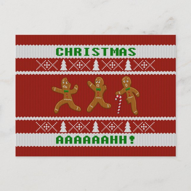 Cartes Pour Fêtes Annuelles Sweater Scared Gingerbread Men Red (Devant)