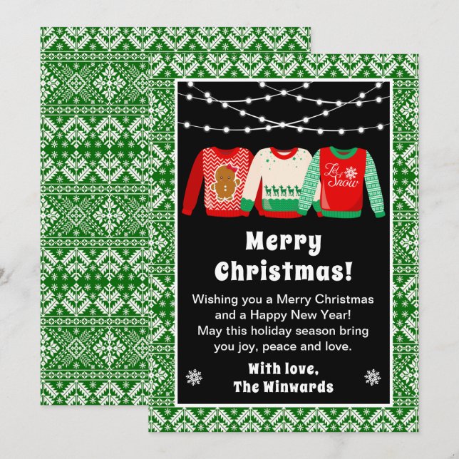 Cartes Pour Fêtes Annuelles Sweaters de Noël moches Joyeux Noël vert (Devant / Derrière)