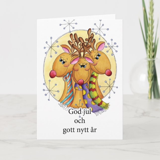 Cartes Pour Fêtes Annuelles Swedish Christmas Card - Reindeer - God jul och go (Devant)
