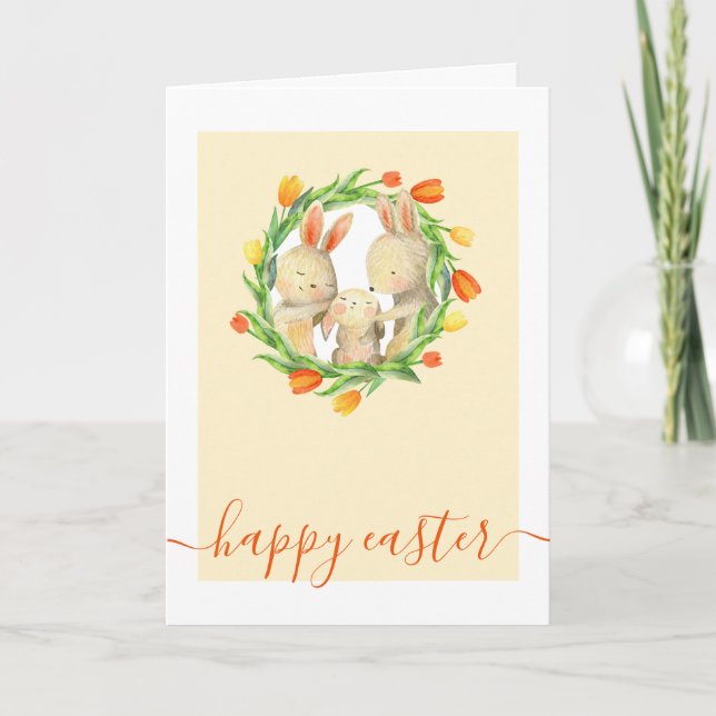 Cartes Pour Fêtes Annuelles Sweet Bunny Pâques Famille Et Fleur Wreath (Devant)