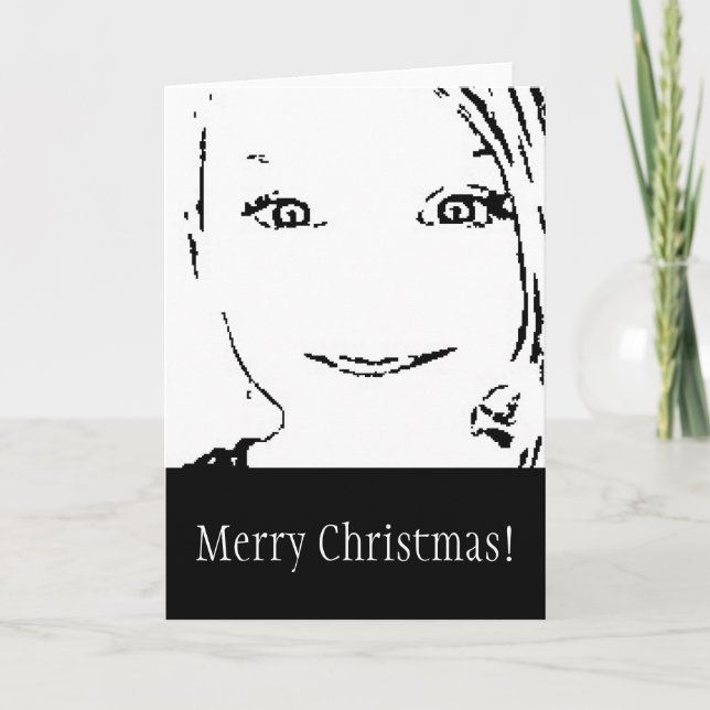 Cartes Pour Fêtes Annuelles Sweet Girl, Portrait noir blanc, Joyeux Noël (Devant)