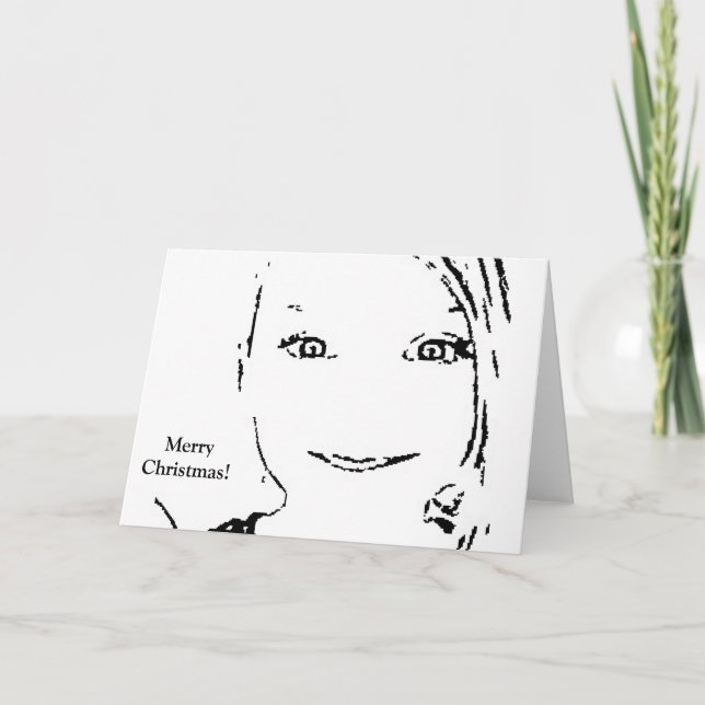 Cartes Pour Fêtes Annuelles Sweet Girl, Portrait noir blanc, Joyeux Noël (Devant)