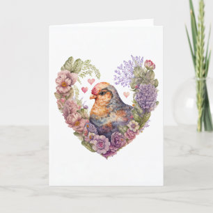 Cartes Pour Fêtes Annuelles Sweet Hen aux fleurs roses pour la Saint-Valentin
