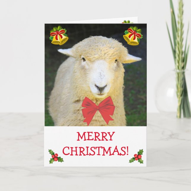 Cartes Pour Fêtes Annuelles Sweet Holiday Sheep & Bow Cravate Christmas Card (Devant)