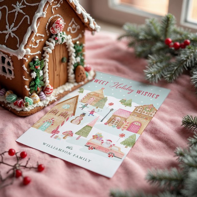 Cartes Pour Fêtes Annuelles Sweet Holiday Wings Gingerbread Candy Town (Sweet Holiday Wishes Gingerbread Candy Town)