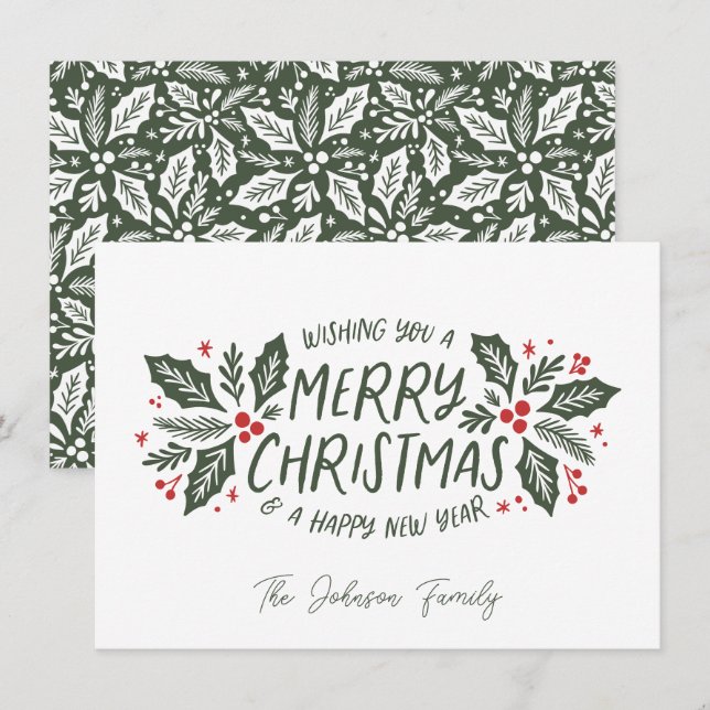 Cartes Pour Fêtes Annuelles Sweet Holly Green Festive de Noël (Devant / Derrière)