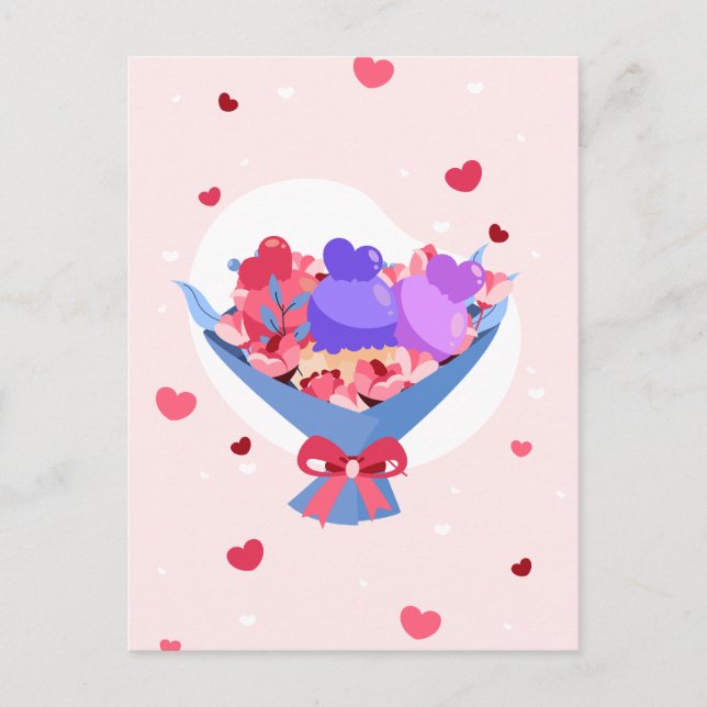 Cartes Pour Fêtes Annuelles Sweet Love Bouquet Fleurs Coeurs Crème glacée (Devant)