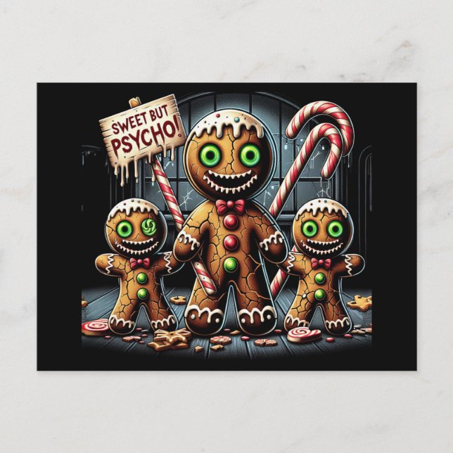 Cartes Pour Fêtes Annuelles Sweet Mais Psycho Ginger Breadman (Devant)