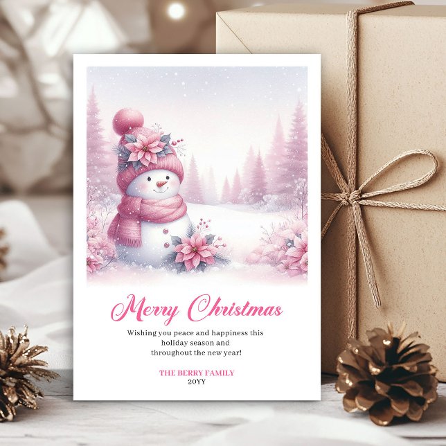 Cartes Pour Fêtes Annuelles Sweet Pink Snowman Printable Festive Scene Greetin (Sweet Pink Snowman Printable Festive Scene Greeting Card

)