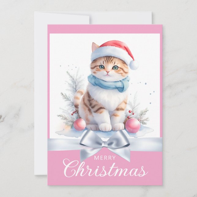 Cartes Pour Fêtes Annuelles Sweet rose mignon Noël Chat Noël Noël Salutation (Devant)