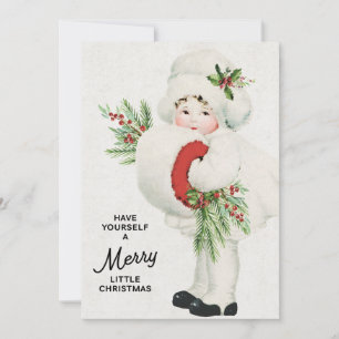 Cartes Pour Fêtes Annuelles Sweet Vintage Fille de Noël avec verdure