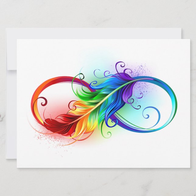Cartes Pour Fêtes Annuelles Symbole d'infini avec plume arc-en-ciel (Devant)