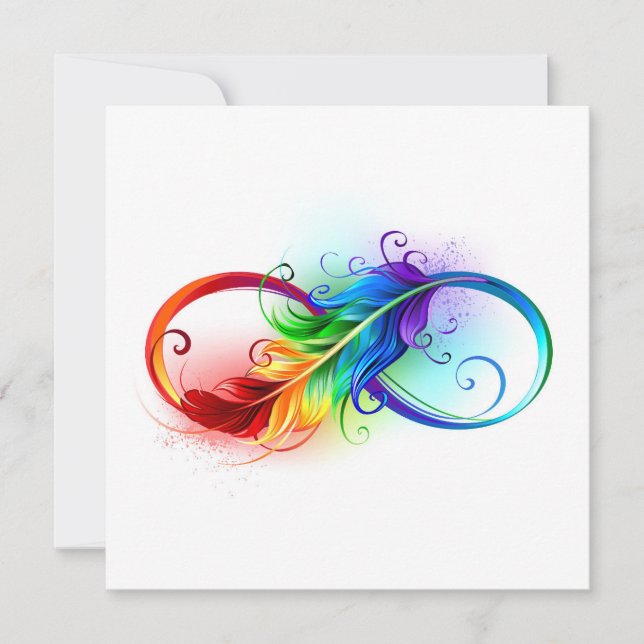 Cartes Pour Fêtes Annuelles Symbole d'infini avec plume arc-en-ciel (Devant)