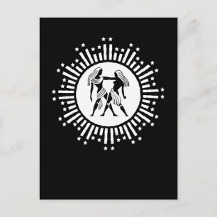 Cartes Pour Fêtes Annuelles Symbole Gemini Zodiac avec étoiles Noir et Blanc