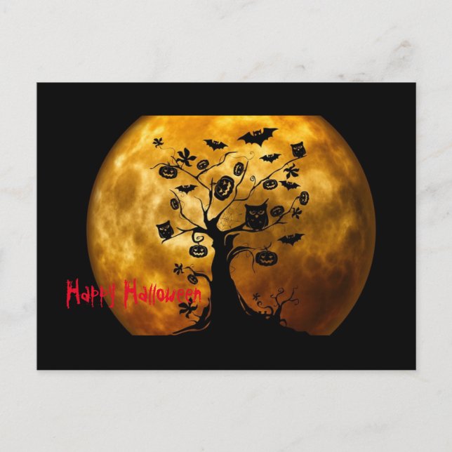 Cartes Pour Fêtes Annuelles Sympa Halloween Arbre d'horreur et Pleine lune (Devant)