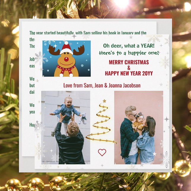 Cartes Pour Fêtes Annuelles Sympa Oh Deer Rudolph Xmas Lettre Arbre Photos (Funny Rudolph Oh Deer What a Year 2 Photos Merry Christmas Happy New Year Cute Elegant Xmas Tree)