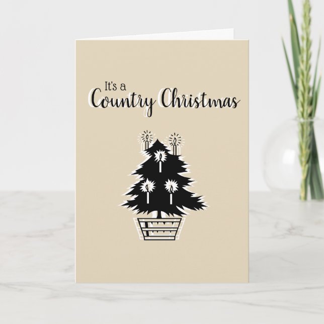 Cartes Pour Fêtes Annuelles Sympa Pays Arbre de Noël Beige Rustique (Devant)