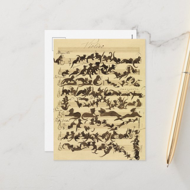Cartes Pour Fêtes Annuelles Symphonie de chat par Moritz von Schwind (Devant/Arrière en situation)