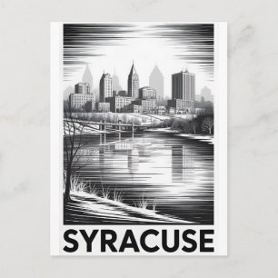 Cartes Pour Fêtes Annuelles Syracuse New York Skyline Noir et Blanc Gravure su