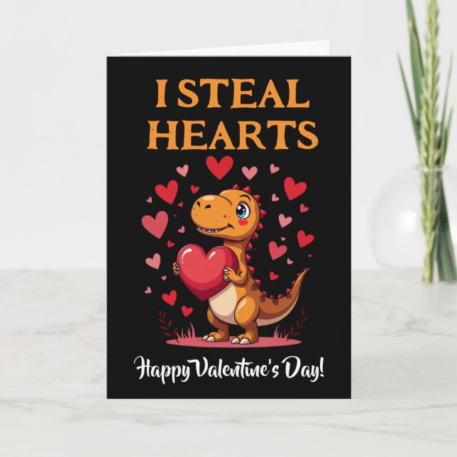 Cartes Pour Fêtes Annuelles T-Rex Saint-Valentin Je vole des cœurs (Devant)