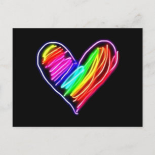 Cartes Pour Fêtes Annuelles T-Shirt Cœur Arc-en-Ciel Néon Rassemblement Fierté