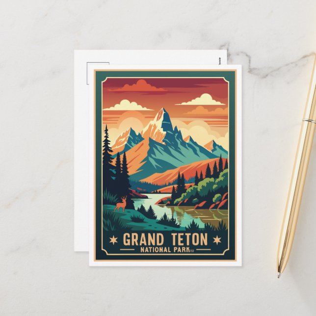 Cartes Pour Fêtes Annuelles T-shirt de randonnée Retro Grand Teton (Devant/Arrière en situation)
