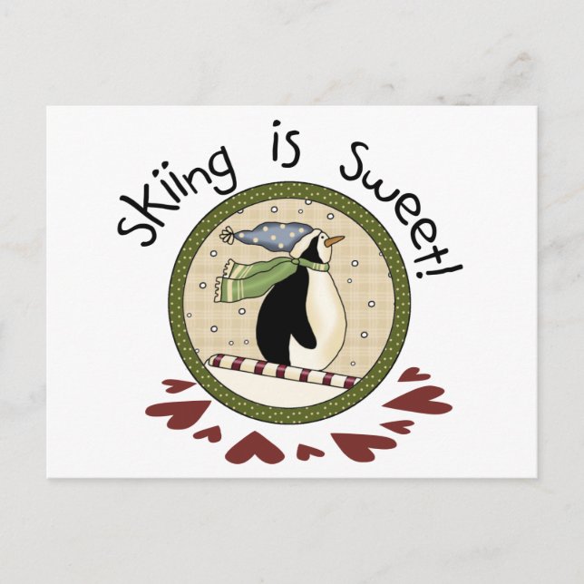 Cartes Pour Fêtes Annuelles T-shirts et cadeaux de vacances Skiing Penguin (Devant)