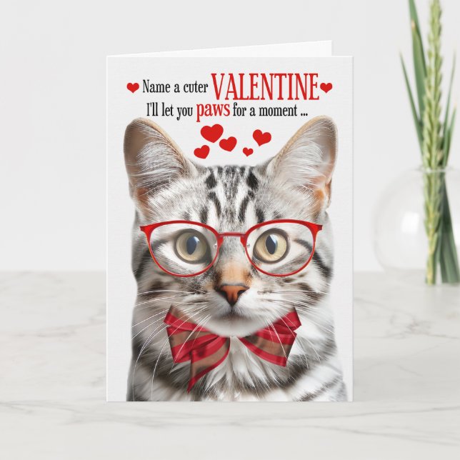 Cartes Pour Fêtes Annuelles Tabby Argent Chat Feline Humour Saint-Valentin (Devant)