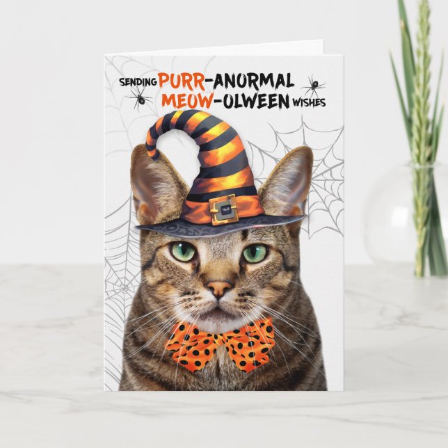 Cartes Pour Fêtes Annuelles Tabby Brown Halloween Chat PURRanormal MEOWolween (Devant)