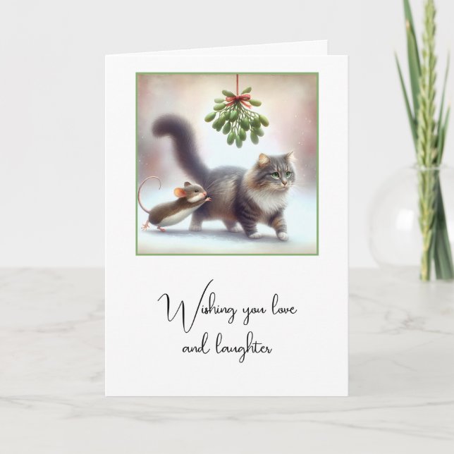 Cartes Pour Fêtes Annuelles Tabby Chat et souris sous une souris (Devant)