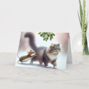 Cartes Pour Fêtes Annuelles Tabby Chat et souris sous une souris