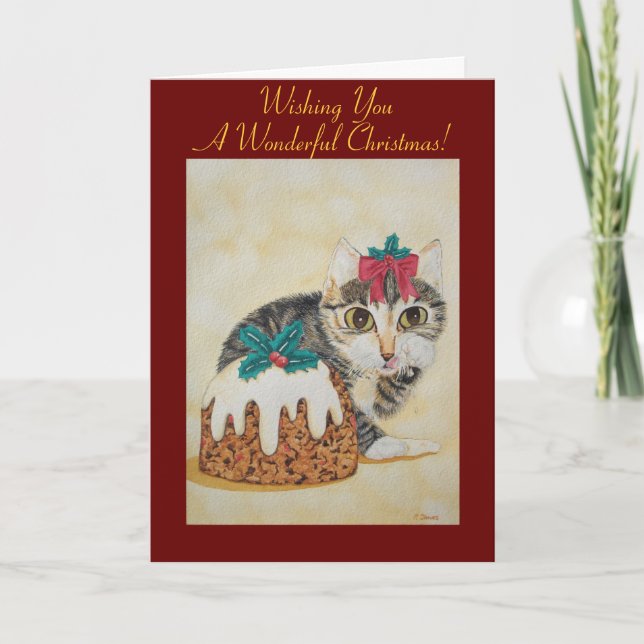 Cartes Pour Fêtes Annuelles tabby gris chaton mignon lécher patte noël (Devant)