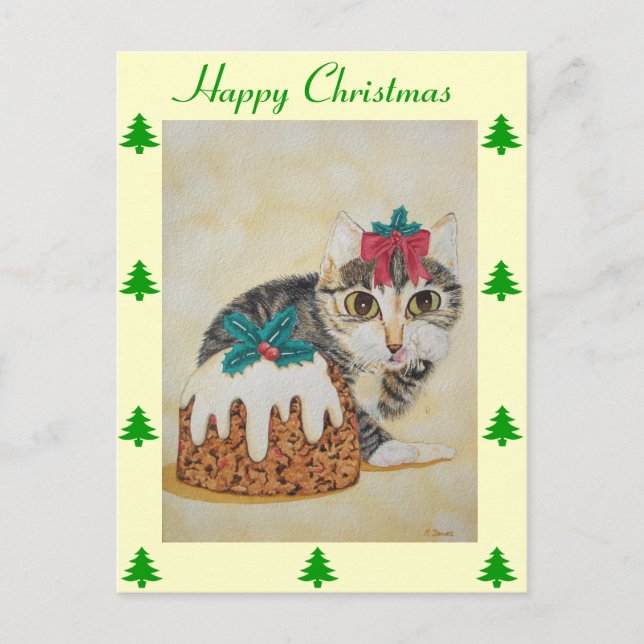 Cartes Pour Fêtes Annuelles tabby gris chaton mignon lécher patte noël (Devant)