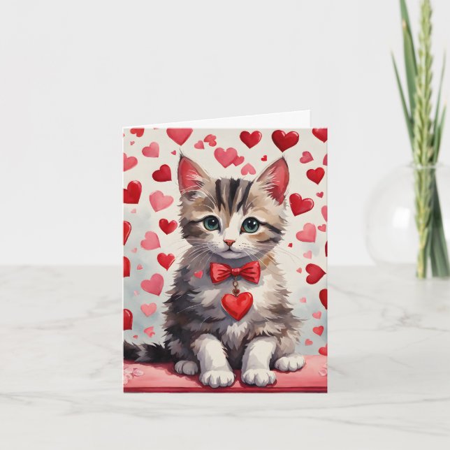 Cartes Pour Fêtes Annuelles Tabby Kitten & Hearts Meow velous Valentine Card (Devant)