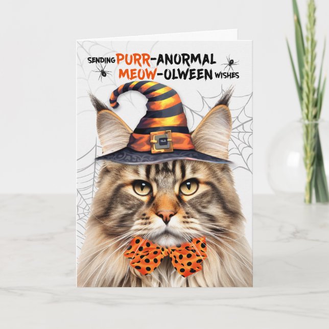 Cartes Pour Fêtes Annuelles Tabby Maine Coon Chat PURRanormal MEOWolween (Devant)