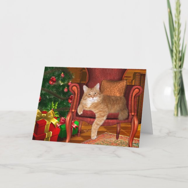 Cartes Pour Fêtes Annuelles Tabby orange de Noël (Devant)
