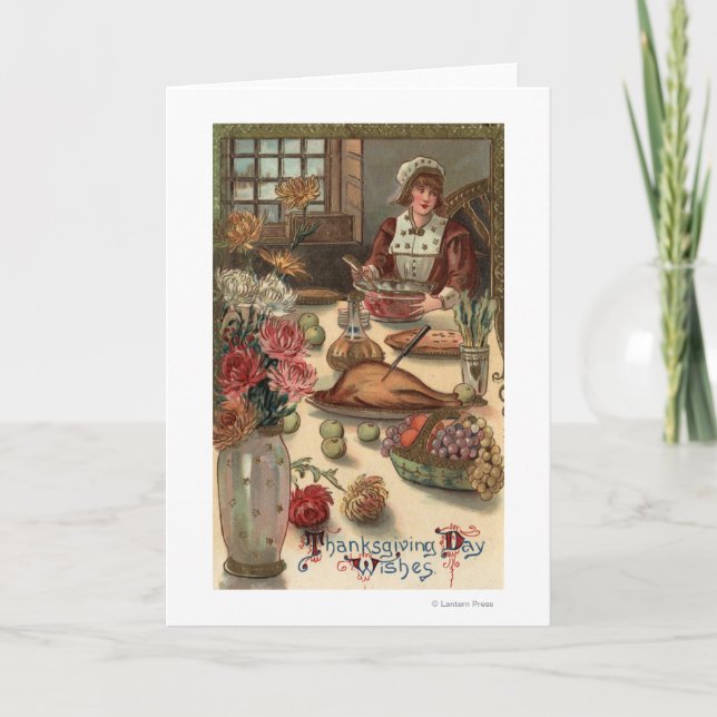 Cartes Pour Fêtes Annuelles Table d'une femme pèlerine (Devant)