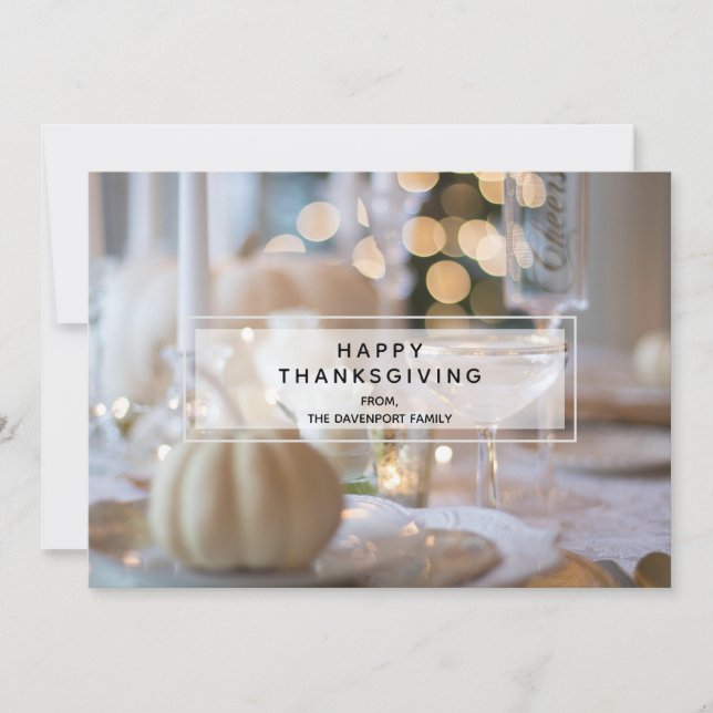 Cartes Pour Fêtes Annuelles Table Thanksgiving Élégant Lieu Cadre Photo (Devant)