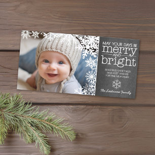 Cartes Pour Fêtes Annuelles Tableau de bord avec 1 photo et neige - joyeux et 