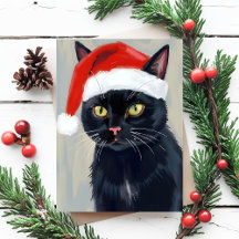 Tableau de Noël de chat noir Chapeau de Noël