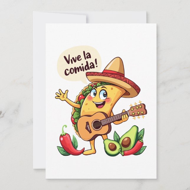 Cartes Pour Fêtes Annuelles Taco Fiesta mit Gitarre und hispanischem Flair (Devant)