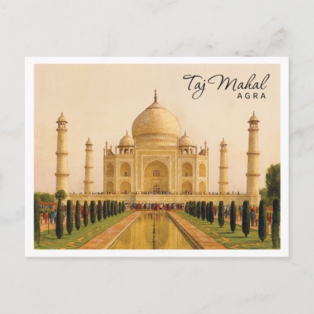 Cartes Pour Fêtes Annuelles Taj Mahal Agra India Aquarelle Voyage (Devant)
