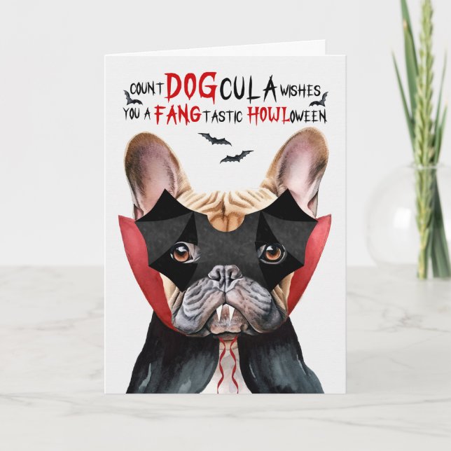 Cartes Pour Fêtes Annuelles Tan Frenchie Chien Nombre DOGcula Drôle Halloween (Devant)