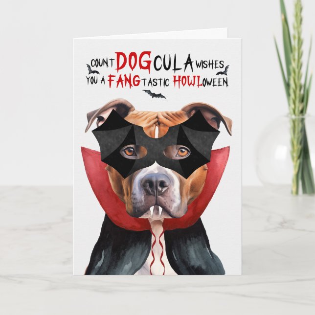 Cartes Pour Fêtes Annuelles Tan Pitbull Chien drôle Nombre de DOGcula Hallowee (Devant)