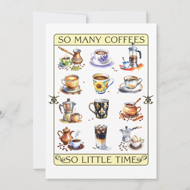 Cartes Pour Fêtes Annuelles Tant de cafés, si peu de temps (Devant)