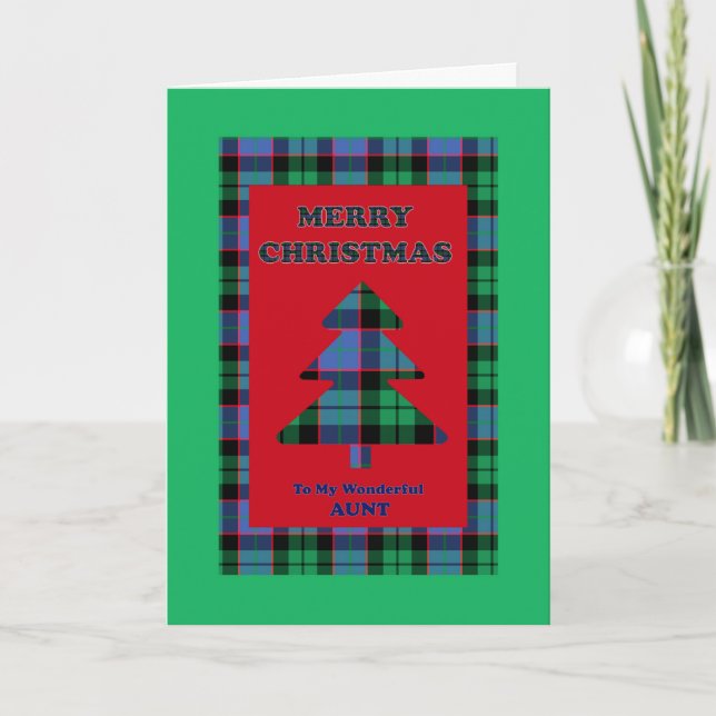 Cartes Pour Fêtes Annuelles Tante, Arbre de Noël Tartan (Devant)