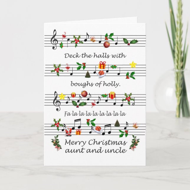Cartes Pour Fêtes Annuelles Tante et oncle Christmas Music Deck The Halls (Devant)