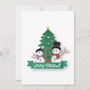 Cartes Pour Fêtes Annuelles Tarjeta de navidad arbol y muñecos de nieve