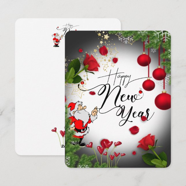 Cartes Pour Fêtes Annuelles Tarjeta festiva plana para año nuevo  con rosas (Devant / Derrière)